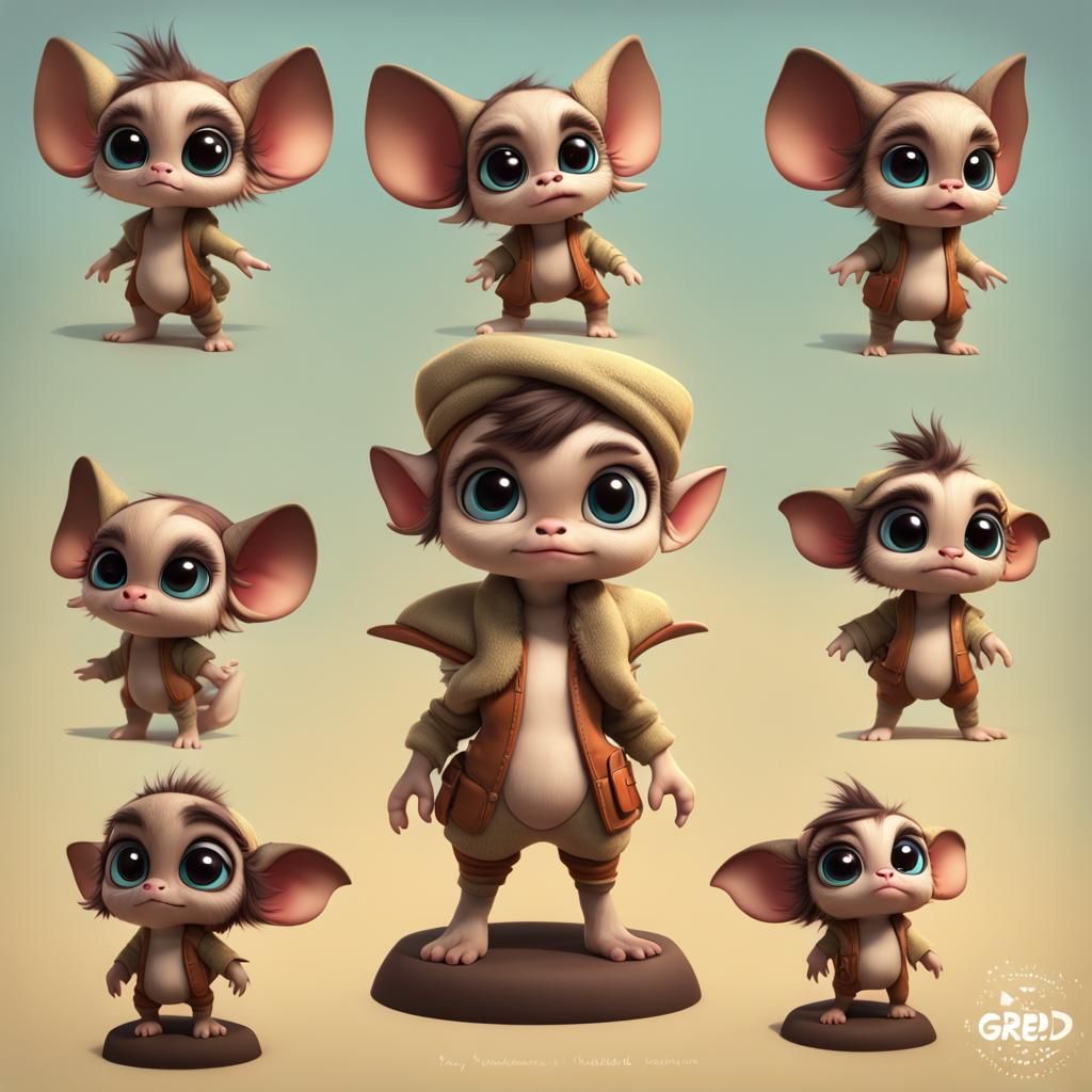 Cute Chibi Gremlins Playing Together: 3D Digital Art