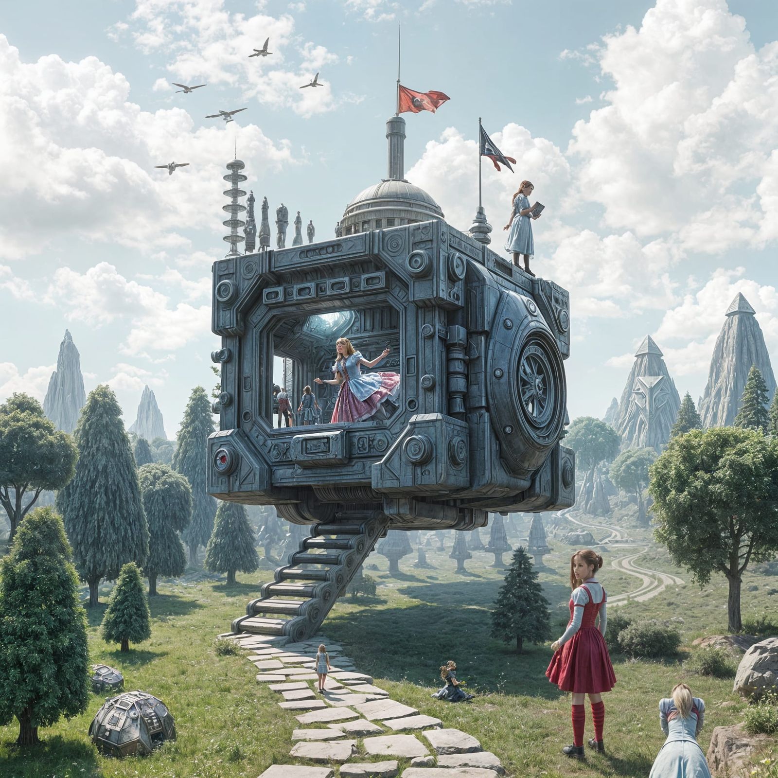 Futuristic Alice in Wonderland on a Cyberpunk Borg Cube