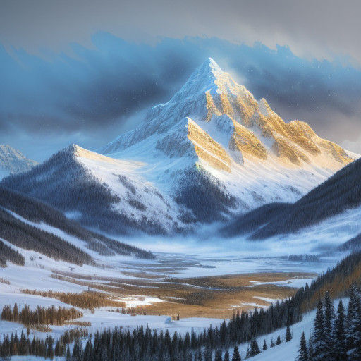Vibrant Winter Mountain Landscape Painting