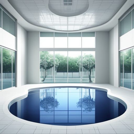 Liminal White Pool With Sakura Blossoms and 80s Grids