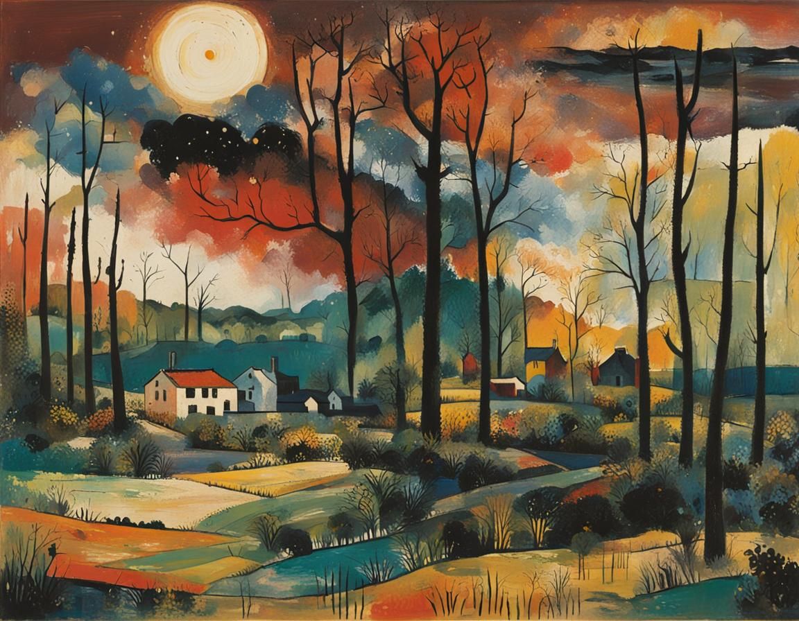 Abstract Landscape in a Mid-Century Modern Style