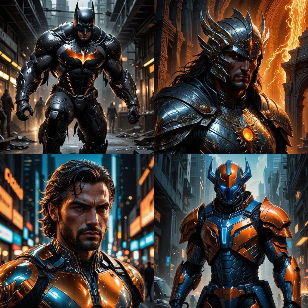 Tall Paladin in Orange Chrome Armor with Black Battle Axe an...