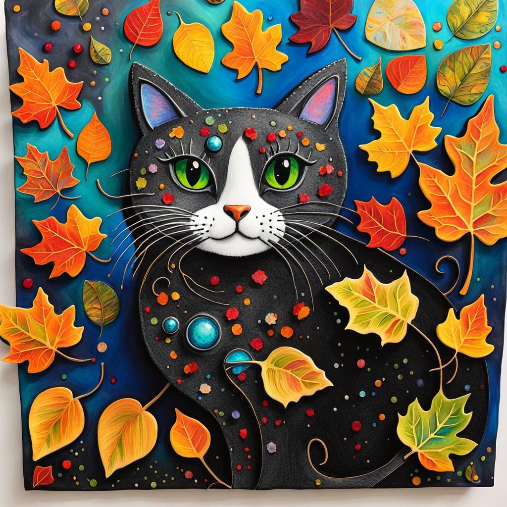 Autumn Cat in Alcohol Ink Style