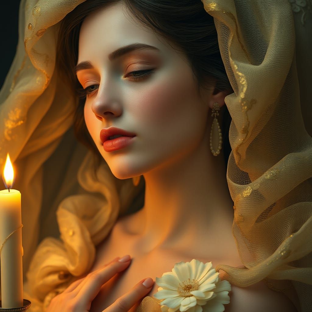 Ethereal Woman in Dreamlike, High-Contrast 3D Rendering