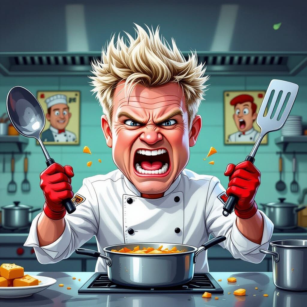 Gordon Ramsay Caricature in Chaotic Kitchen