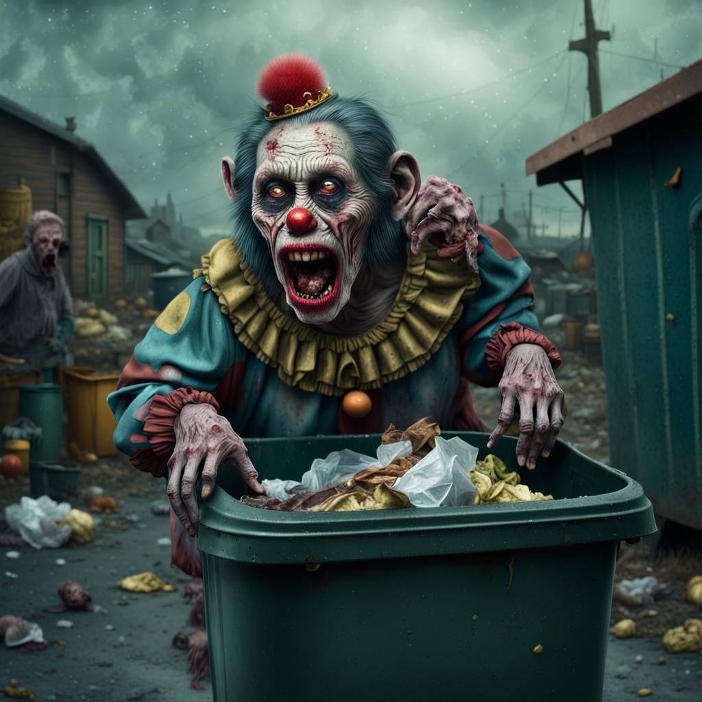 Cinematic Zombie Clown Scavenging for Food