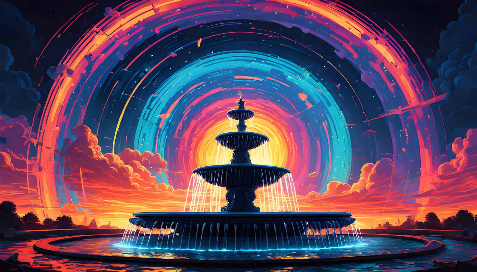 Fountain of Light Against Jupiter in Neo-Impressionism