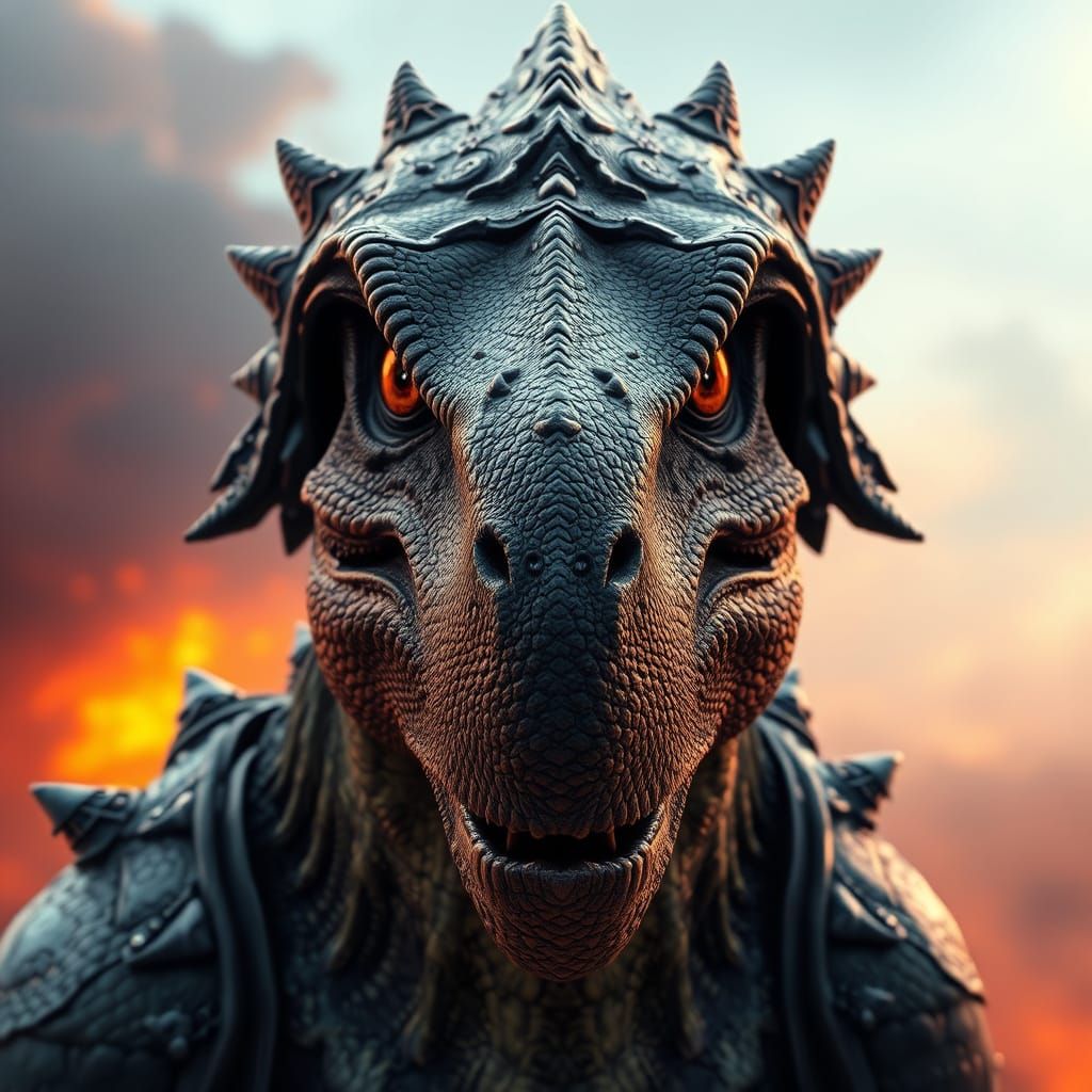 Armored Dinosaur Portrait in Fantasy Concept Art Style