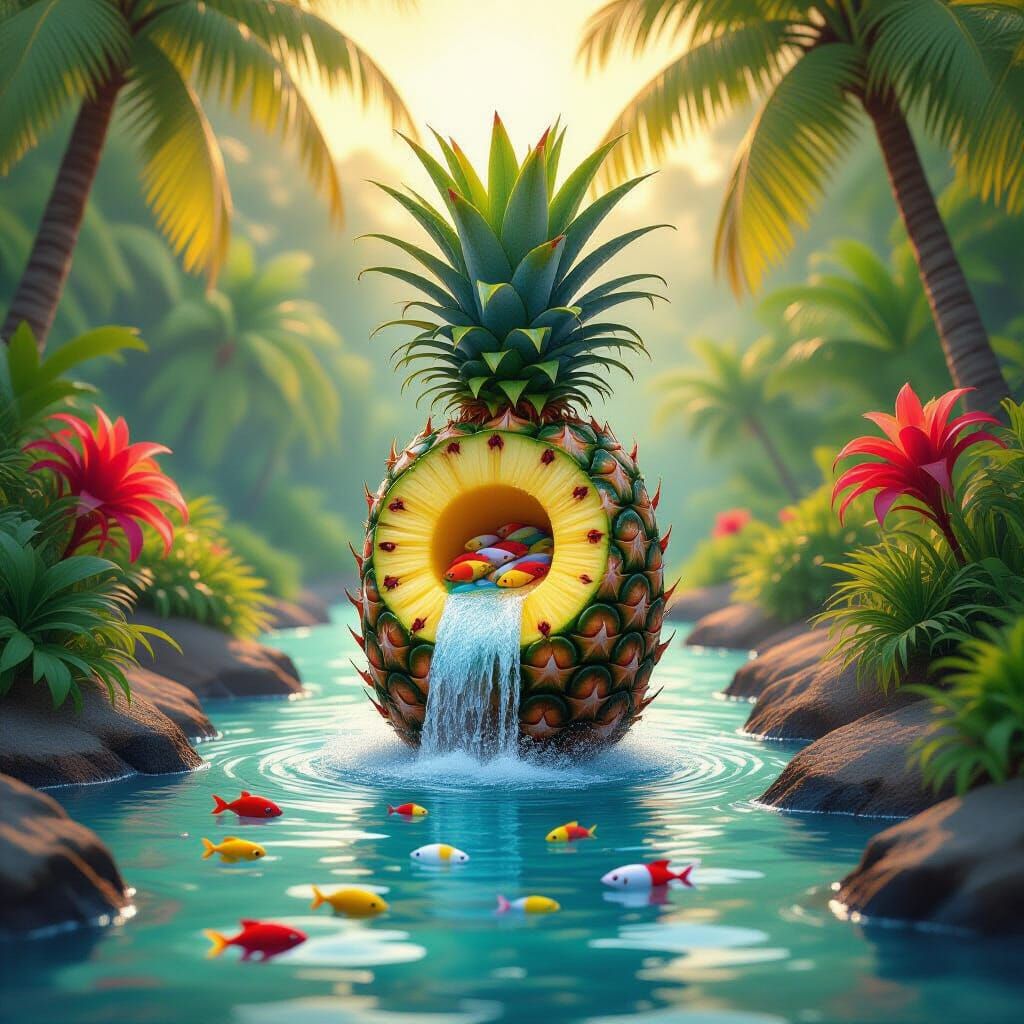 Pineapple Island Stream with Colorful Fish