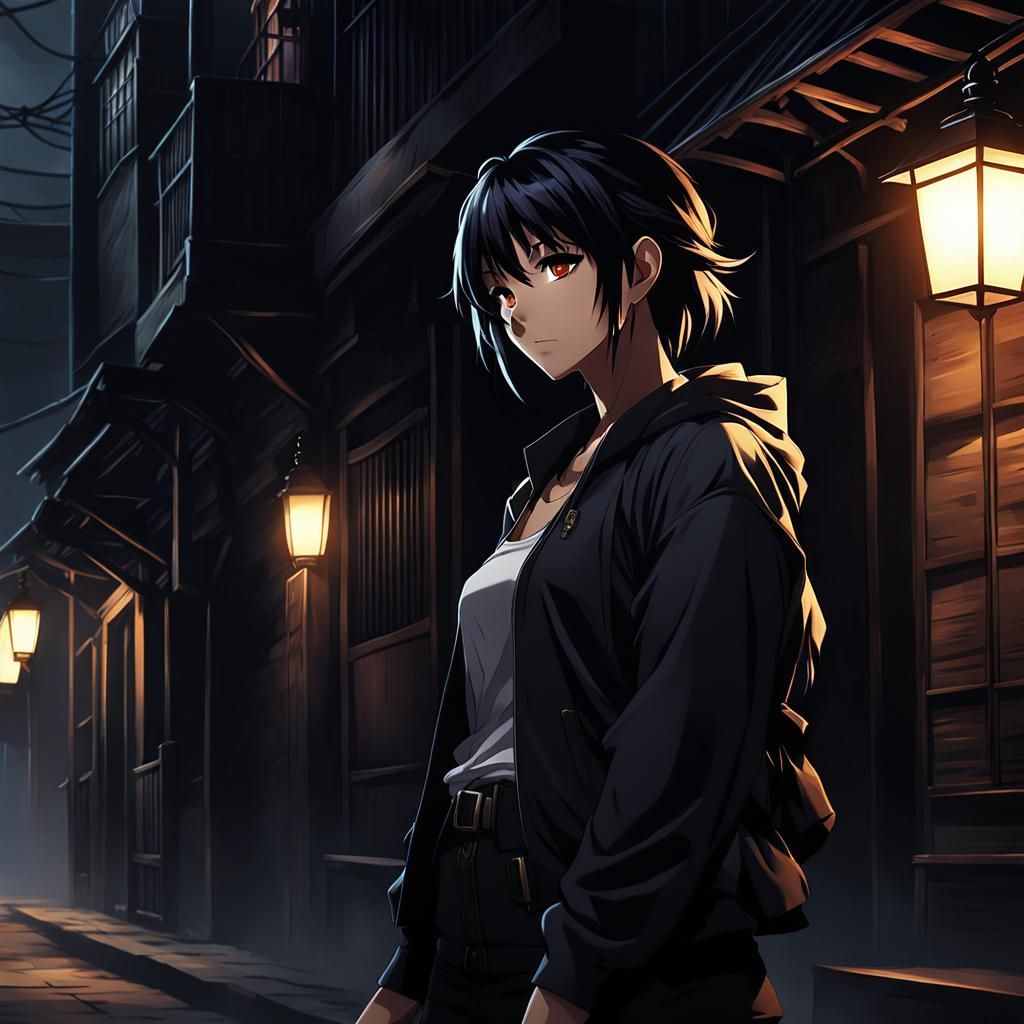 Tomboy Anime Character in Dark Urban Wallpaper