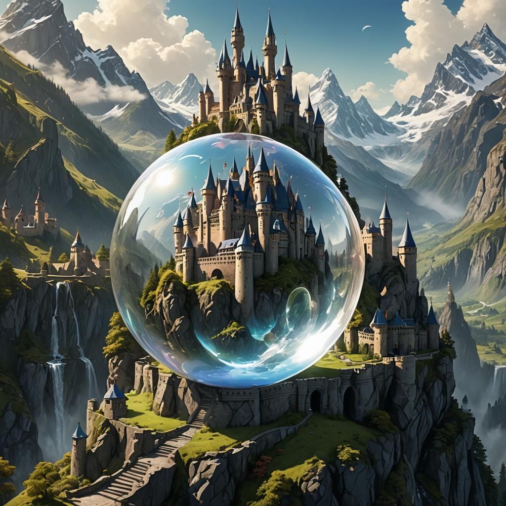 Magical Castle Encased in Glass Sphere
