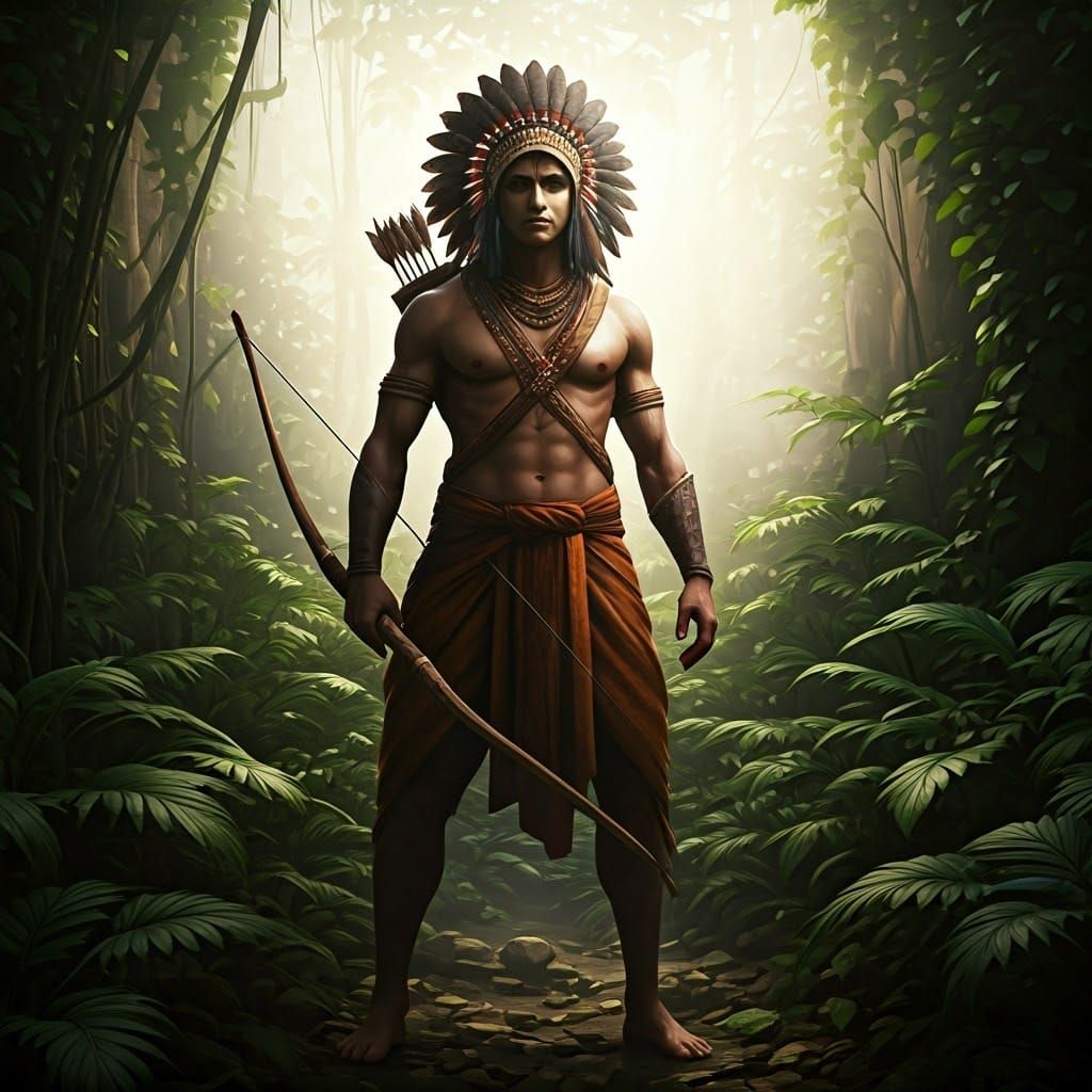Indian Warrior in Jungle: 3D Rendered Scene