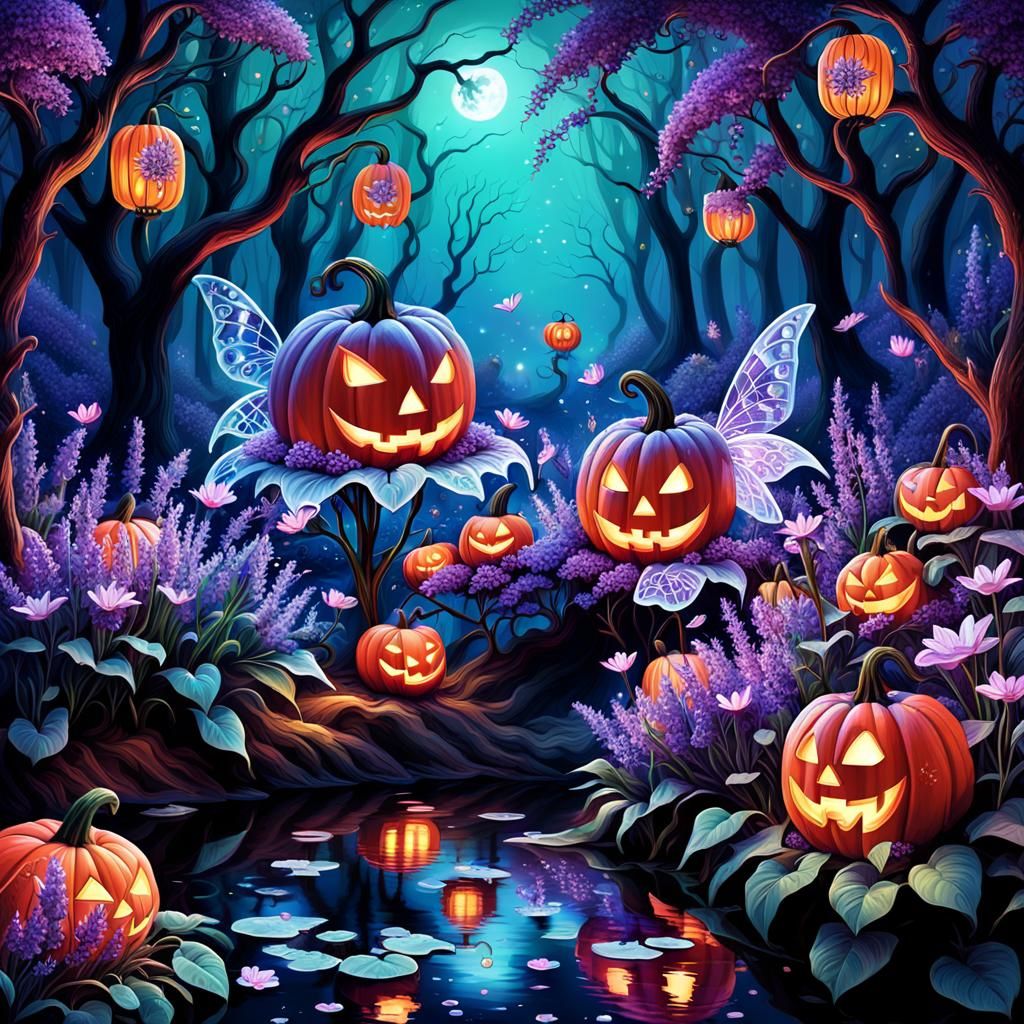 Neon Enchanted Woodland Pumpkin Patch