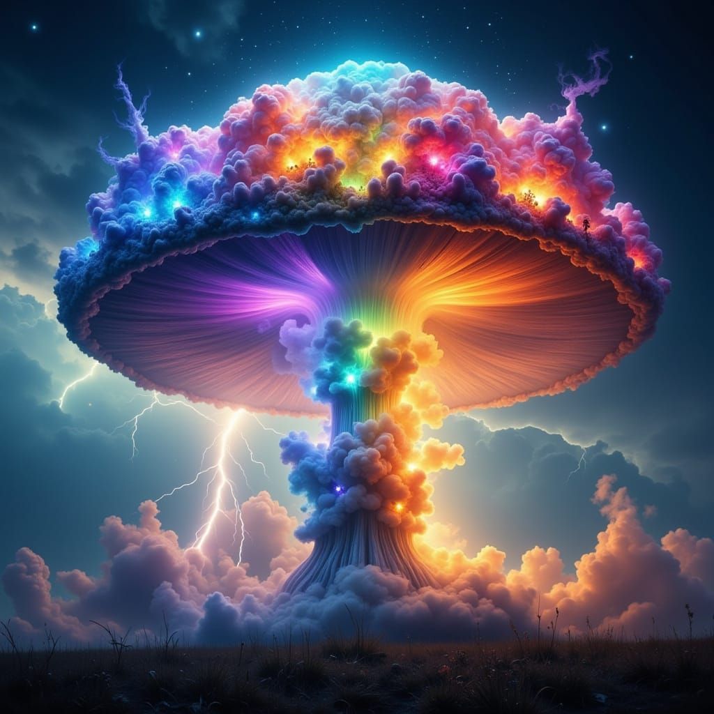 Rainbow Smoke Mushroom Cloud & Lightning