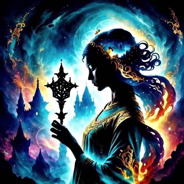 Fantasy Tarot Card in Silhouette Art Style