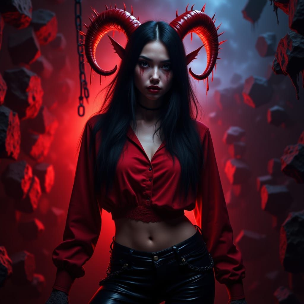 Vampire Demon Hybrid with Red Horns in Horrorcore