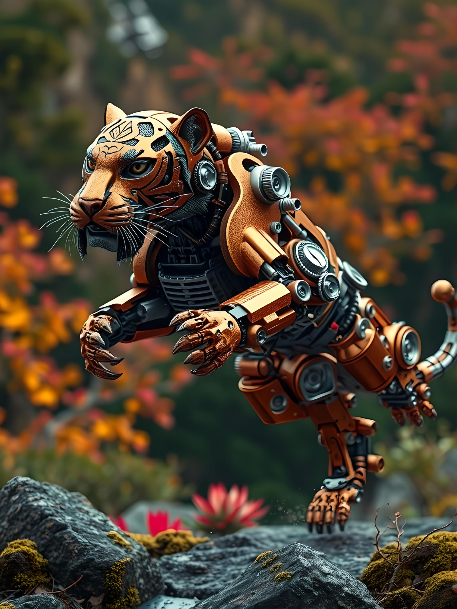 Steampunk Mechanical Tiger Leaping, Graffiti Art Style