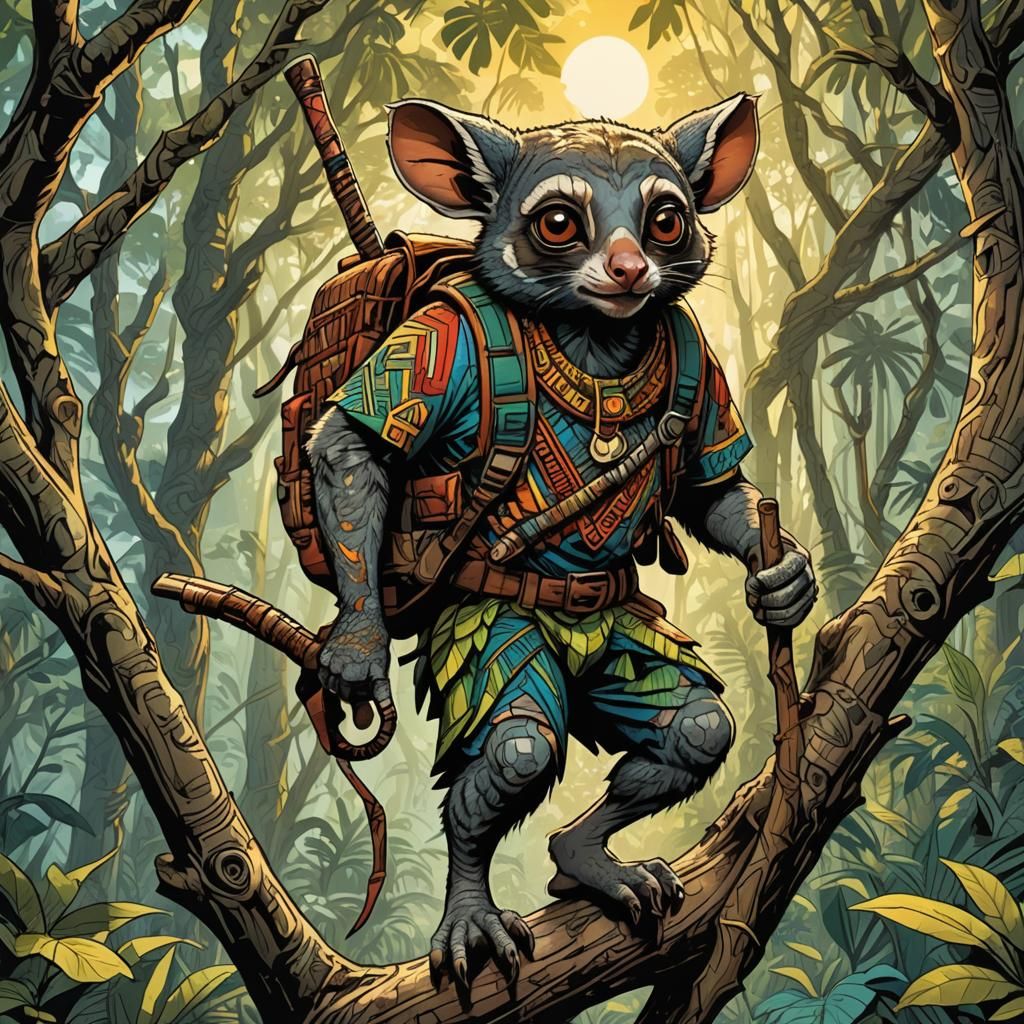 Bushbaby Adventurer in Comic Book Style