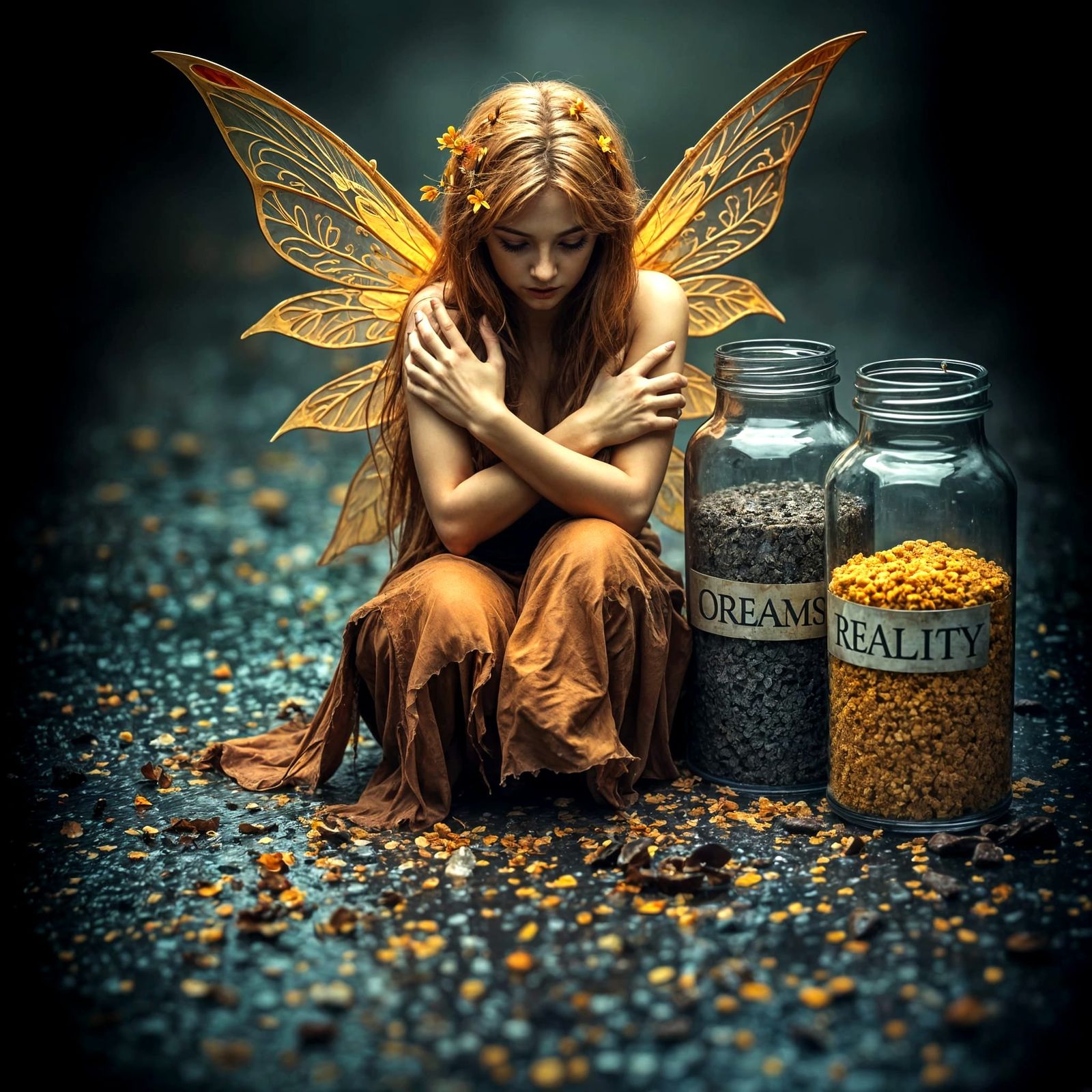 Dreaming Faery Seated on a Rainy Ground