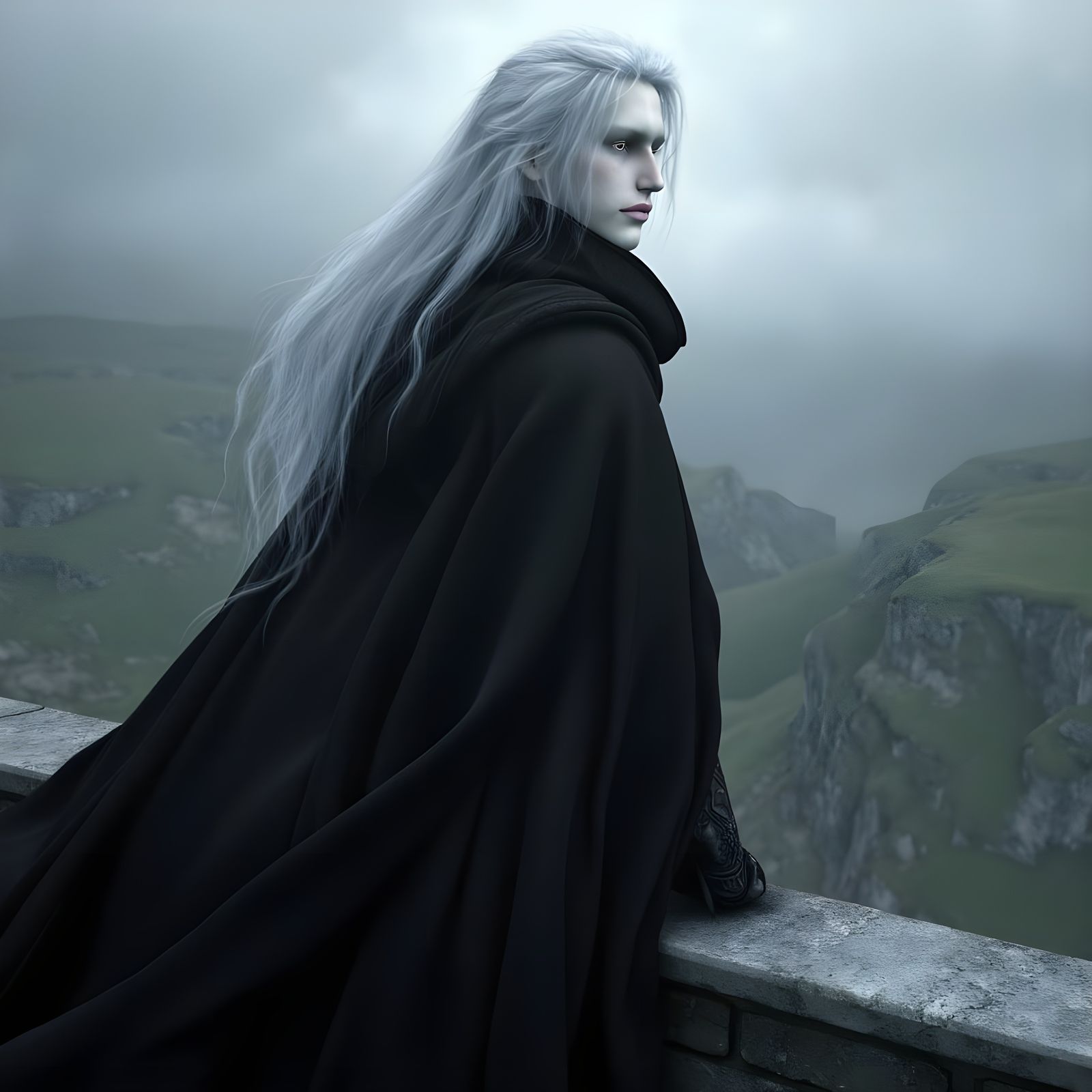 Otherworldly Prince on Medieval Castle Wall in Pre-Raphaelit...