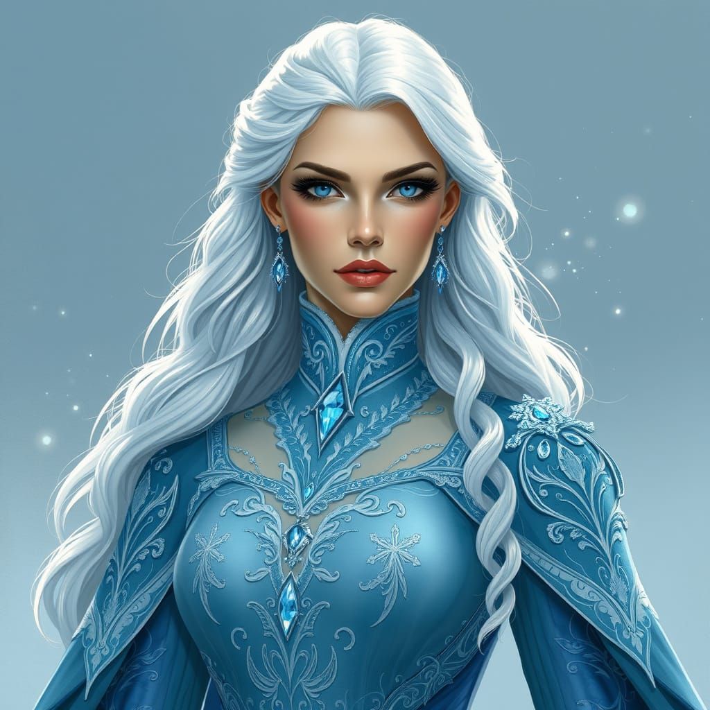 Regal Ice Maiden in Elegant Frosty Gown