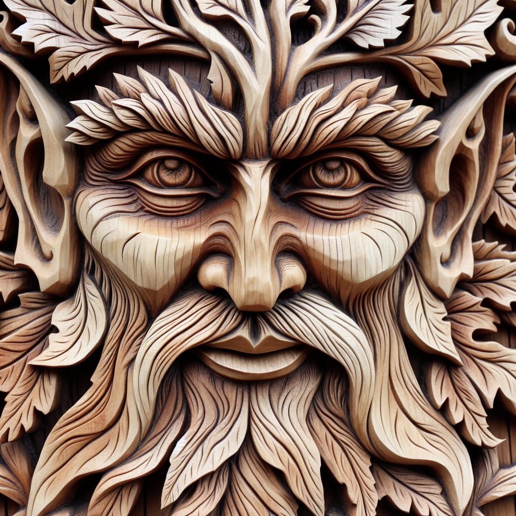Intricate Wooden Carving of the Green Man