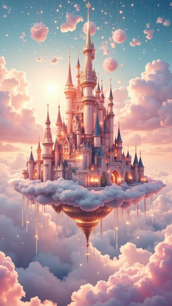 Floating Castle in Dreamy Fantasy Style
