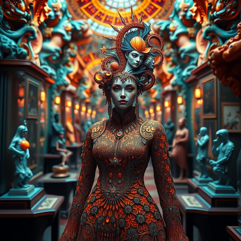 Fractal Woman in a Hyperdetailed Art Museum