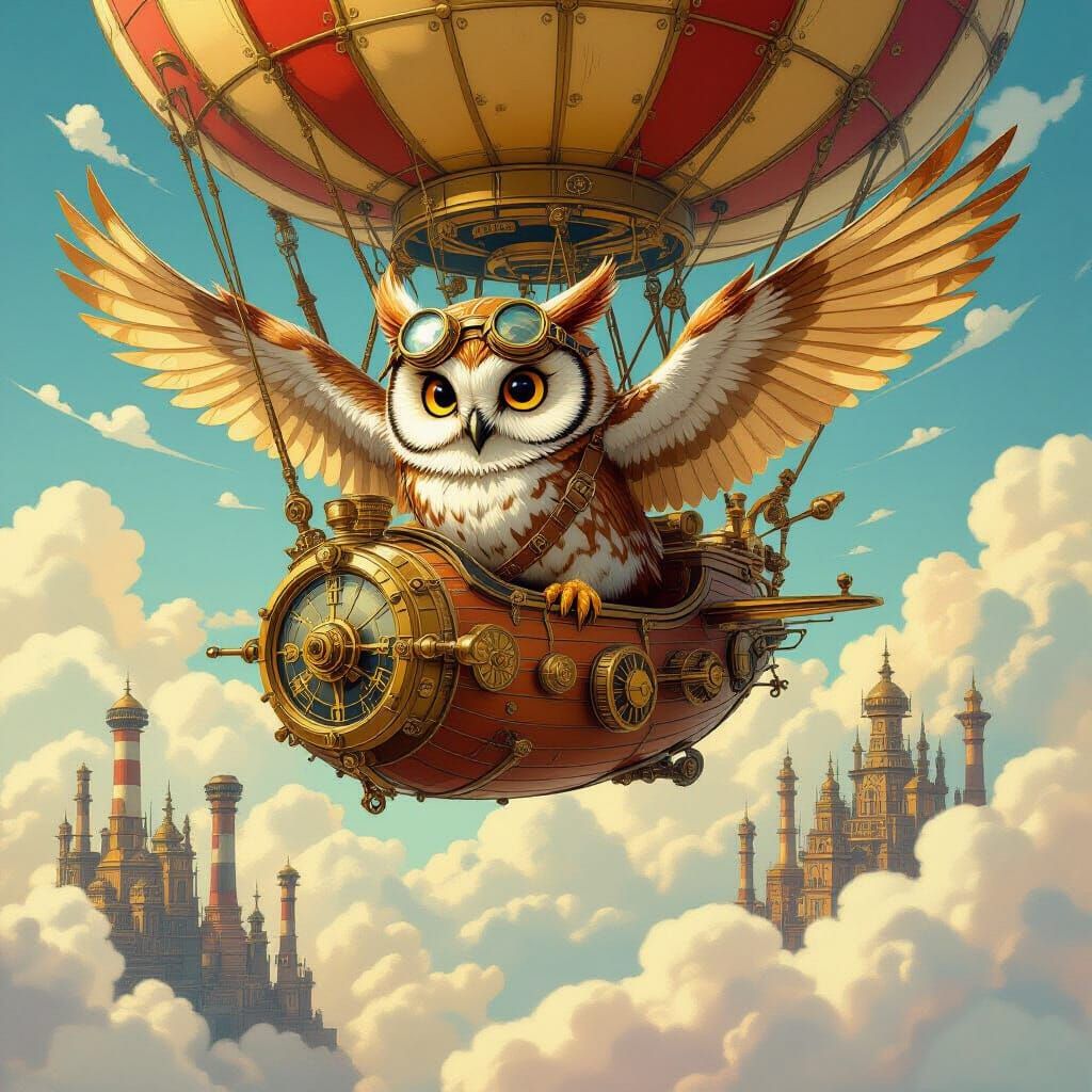 Steampunk Owl Captain in Clockwork Skies