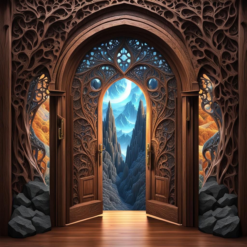 Majestic Carved Doorway in Rocky Mountain Side