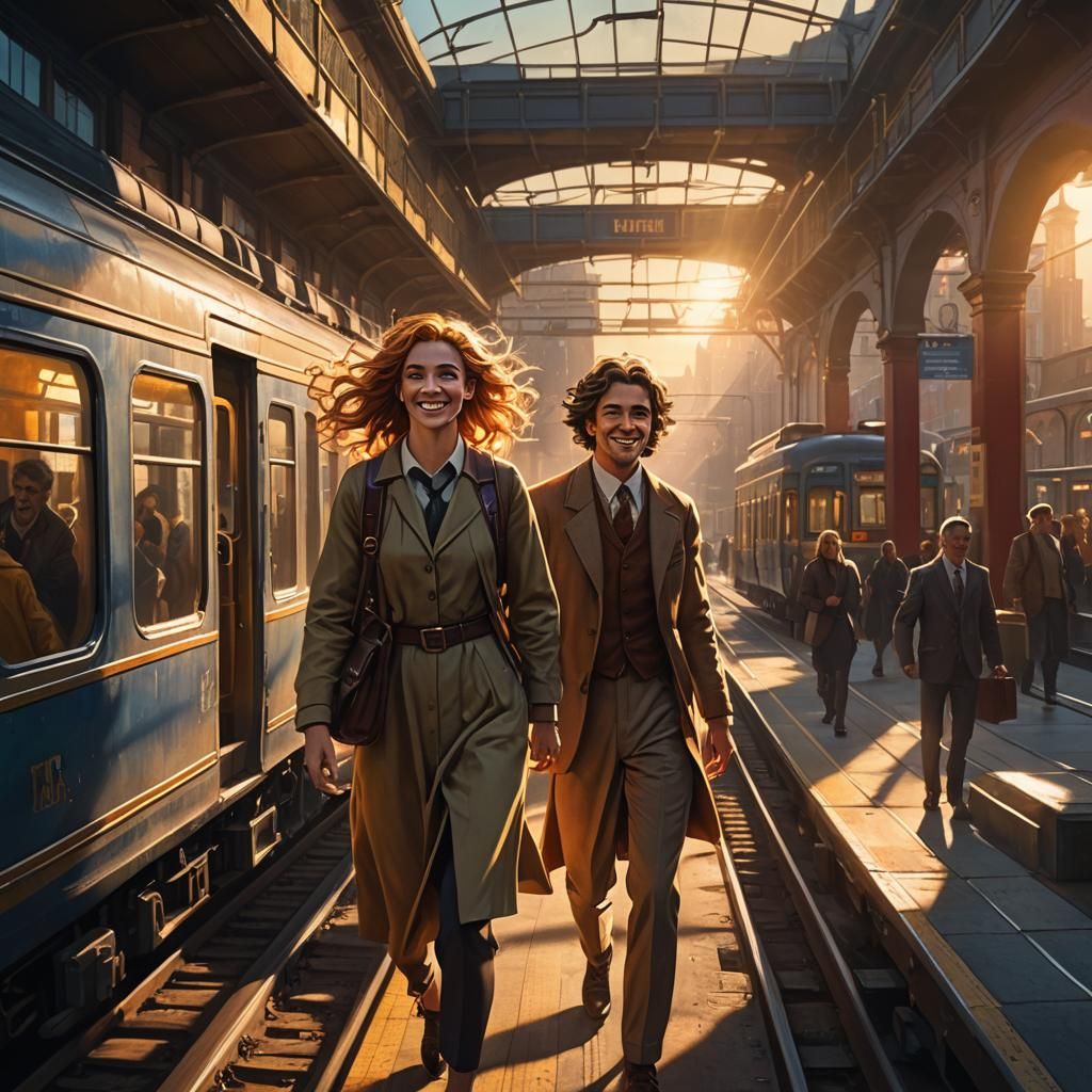 Romantic Train Station Reunion: Fantasy Concept Art