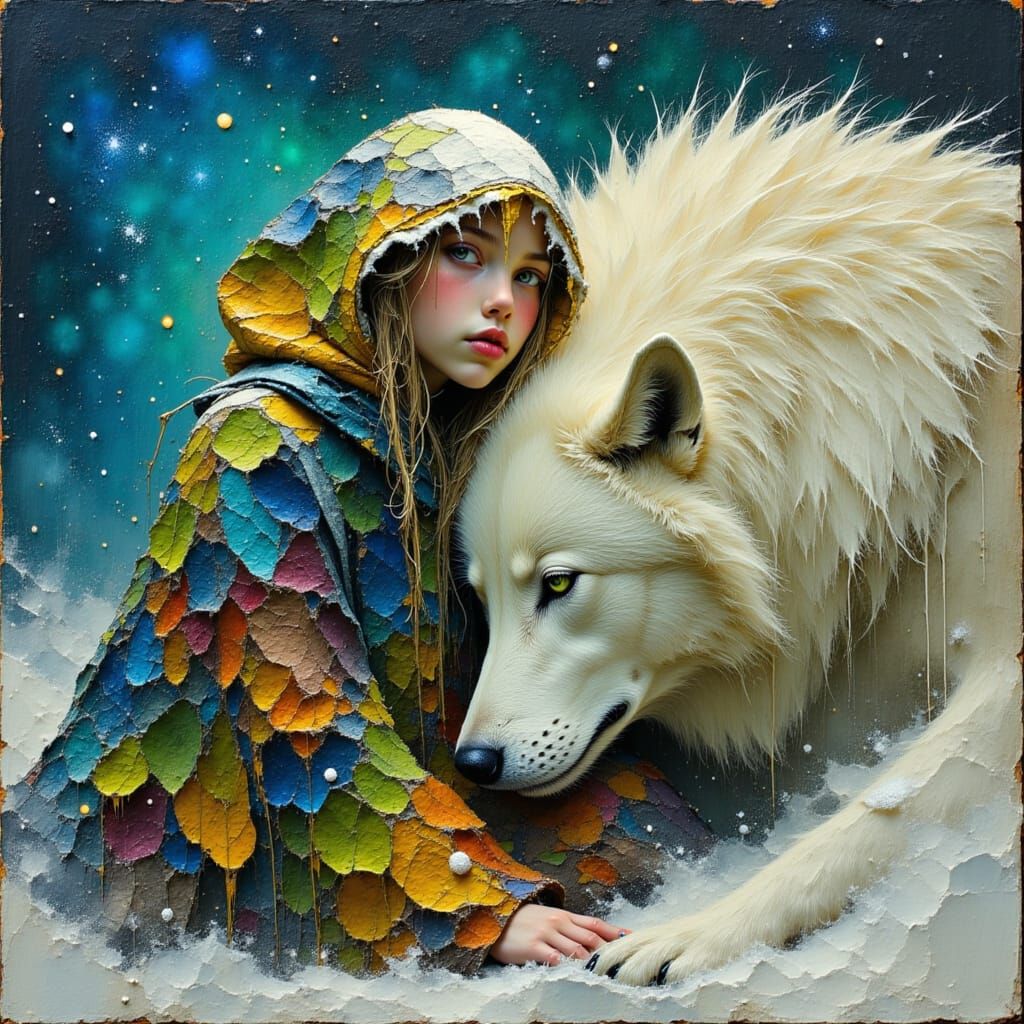 Ethereal Fairy in Blizzard, Oil Impasto Encaustic Style