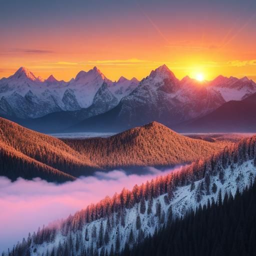 Mountains Sunrise in Professional Photography Style