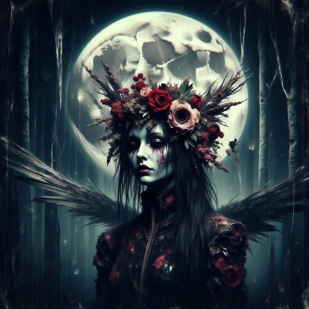 Whimsical Fairy in Eclectic Style with Floral Crown