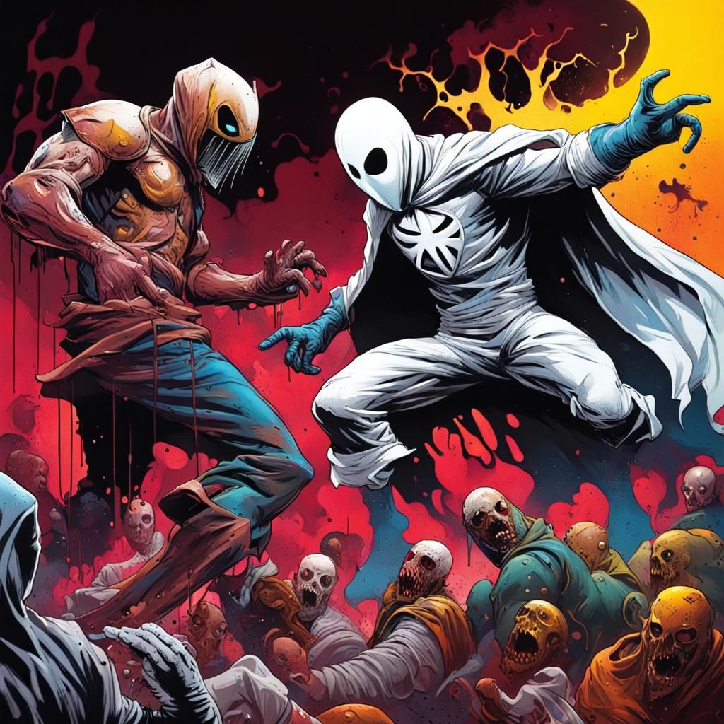 Marvel Zombies Clash with Moon Knight in Graffiti Art