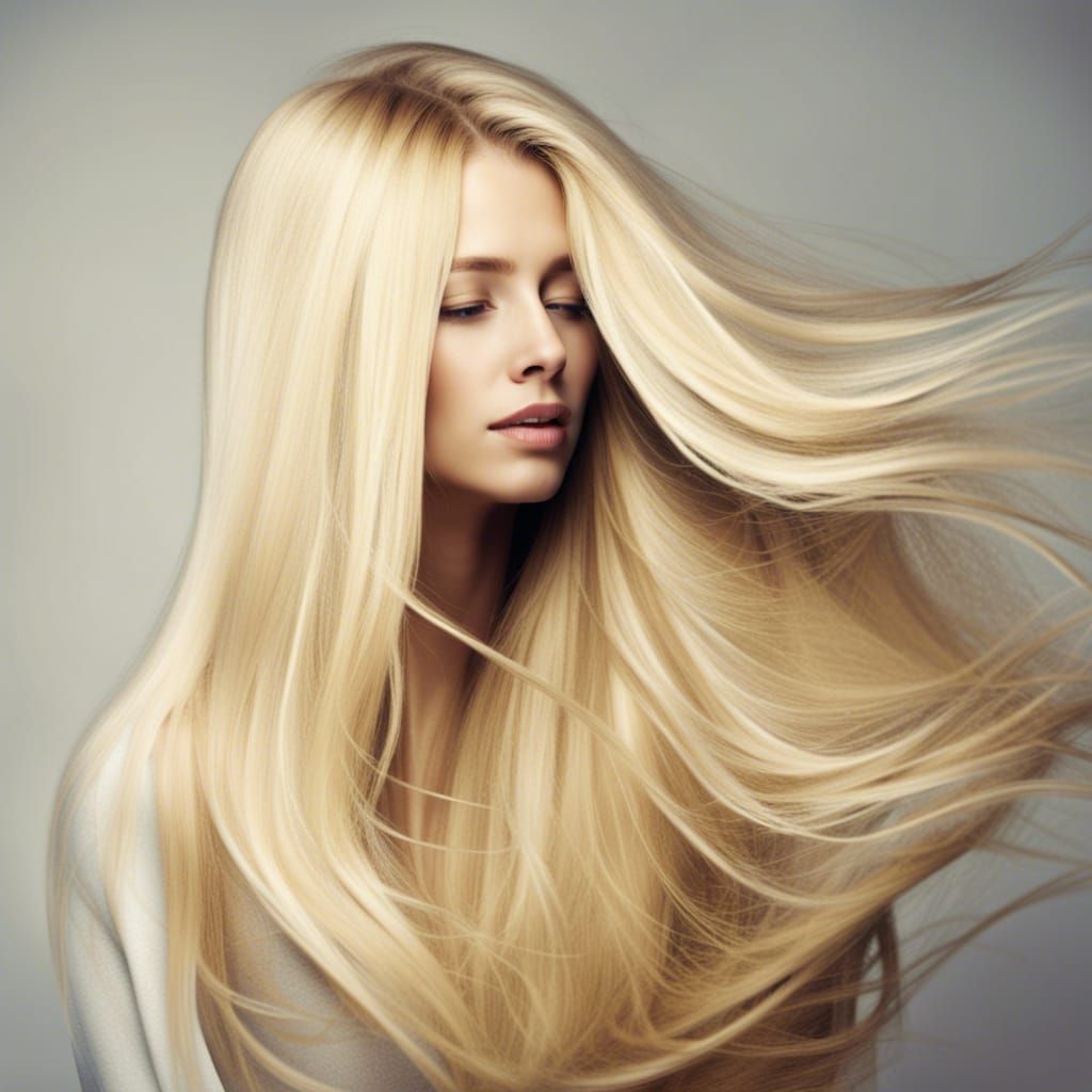 Blonde Woman with Long Hair Obscuring Face