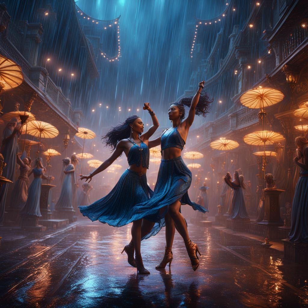 Women Dancing in the Rain: Fantasy Concept Art
