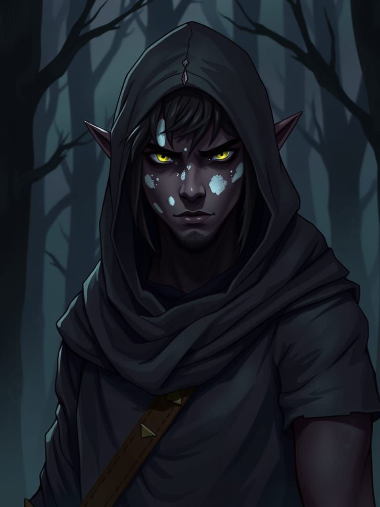 Tall Elf Ranger in Deep Forest with Vitiligo