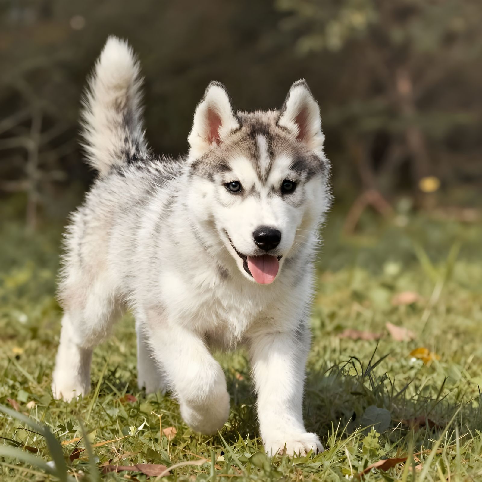 Adorable Husky Puppy Playing in a Stylized Landscape