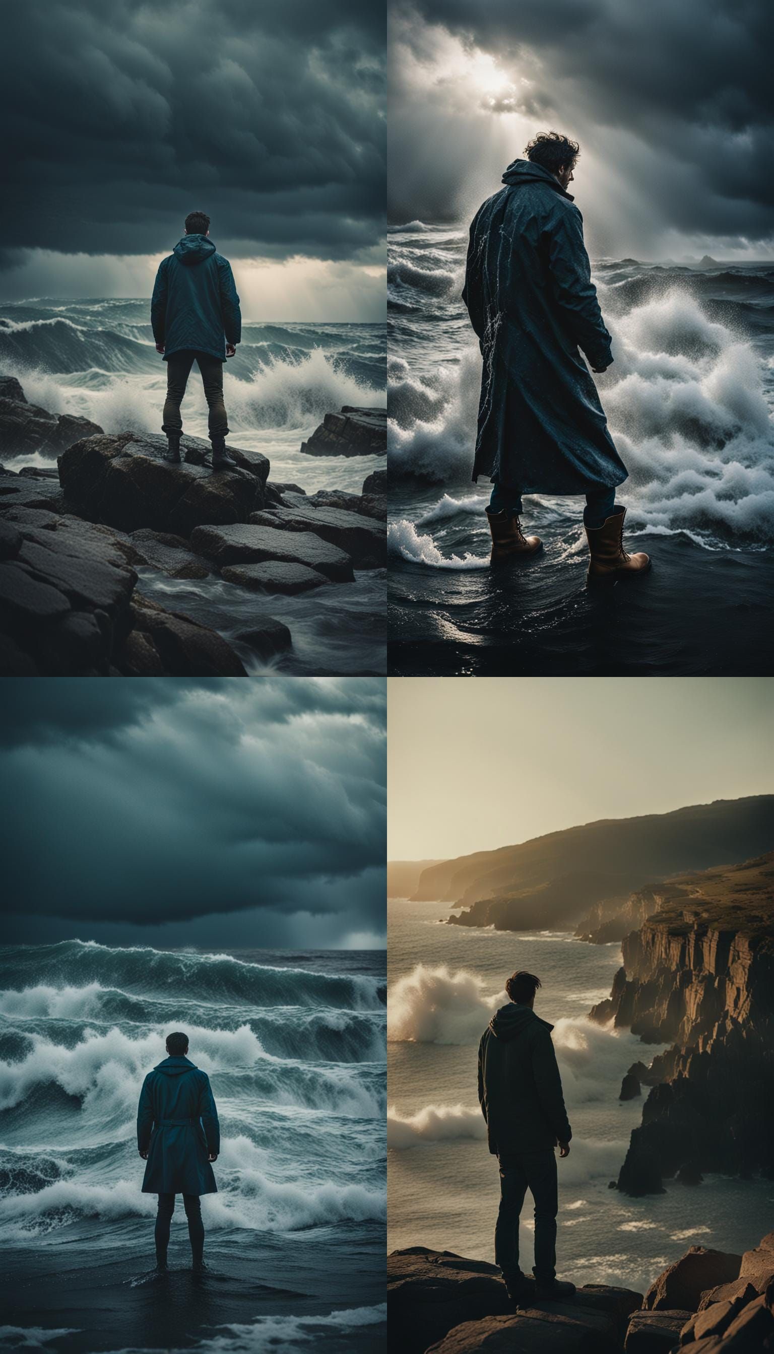 Person Stands Strong in Stormy Sea: Cinematic Resilience