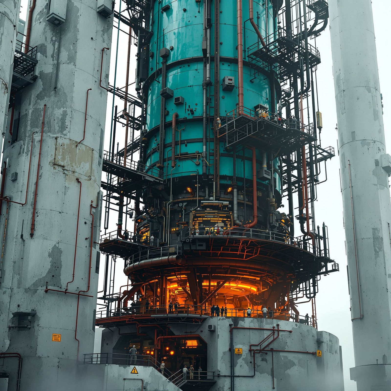 Futuristic Industrial Structure with Massive Turquoise Tower