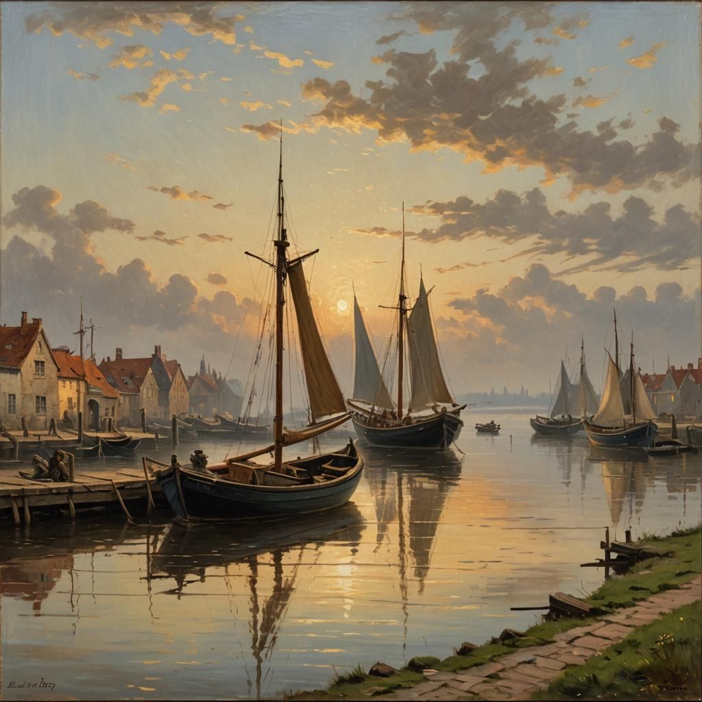 Fisherman's Boat on Waterfront as Dutch Master Painting