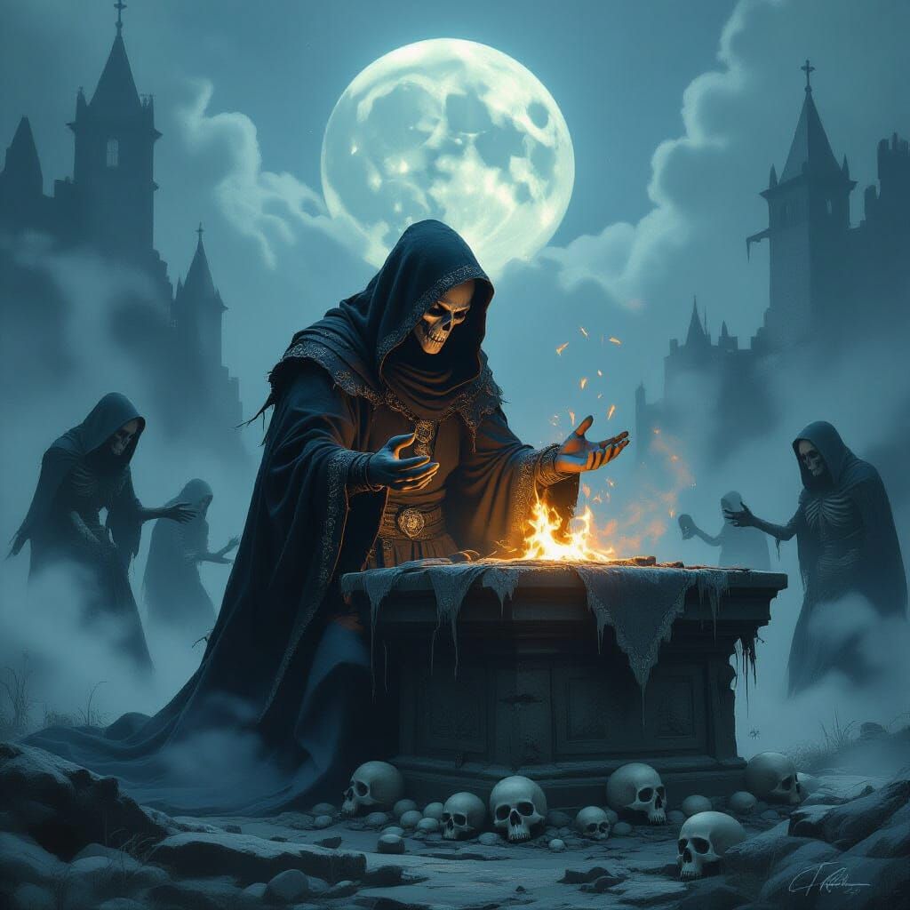 Necromancer's Dark Ritual: Undead Rising, in Fantasy Art Sty...