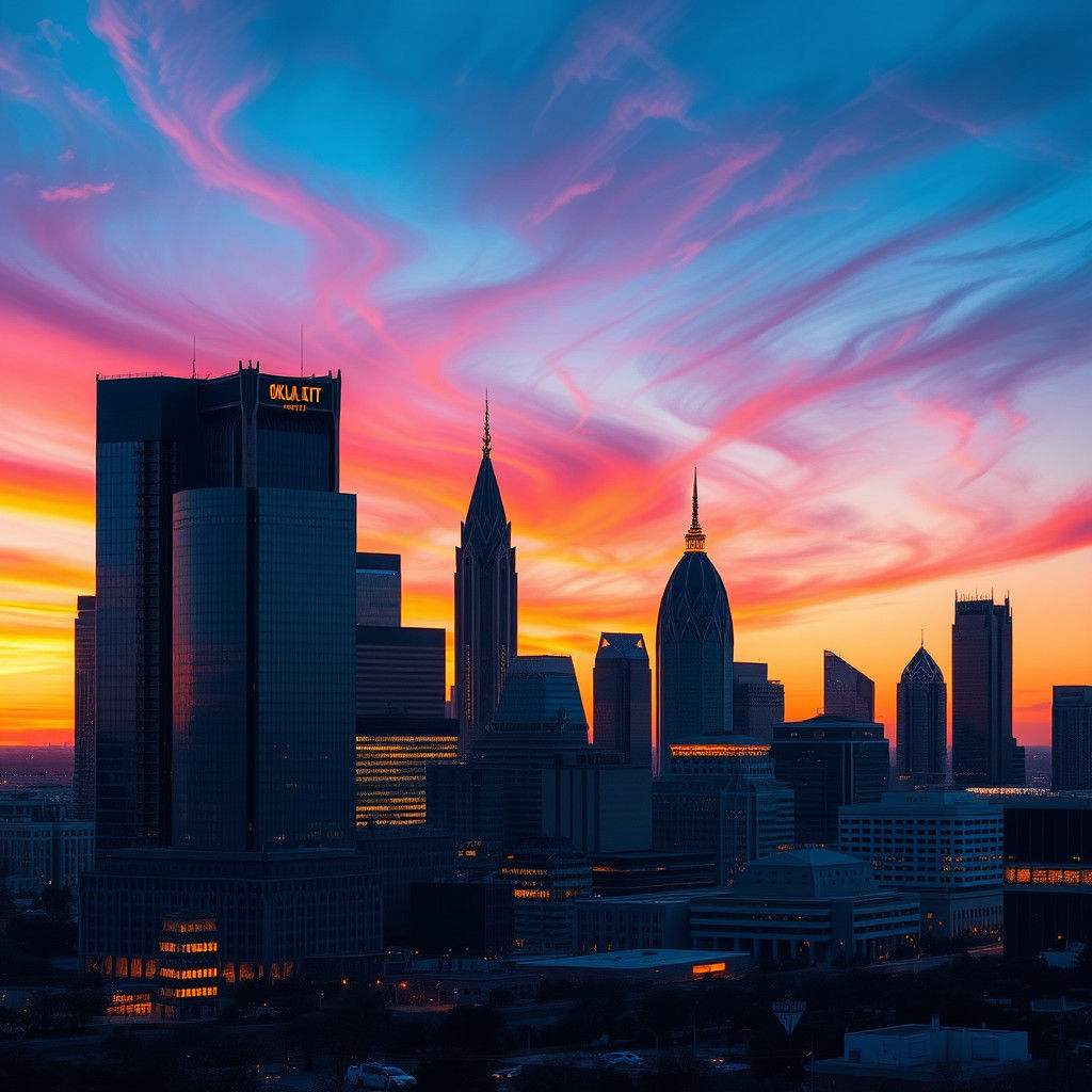 Oklahoma City Skyline at Dusk in Fantasy Style