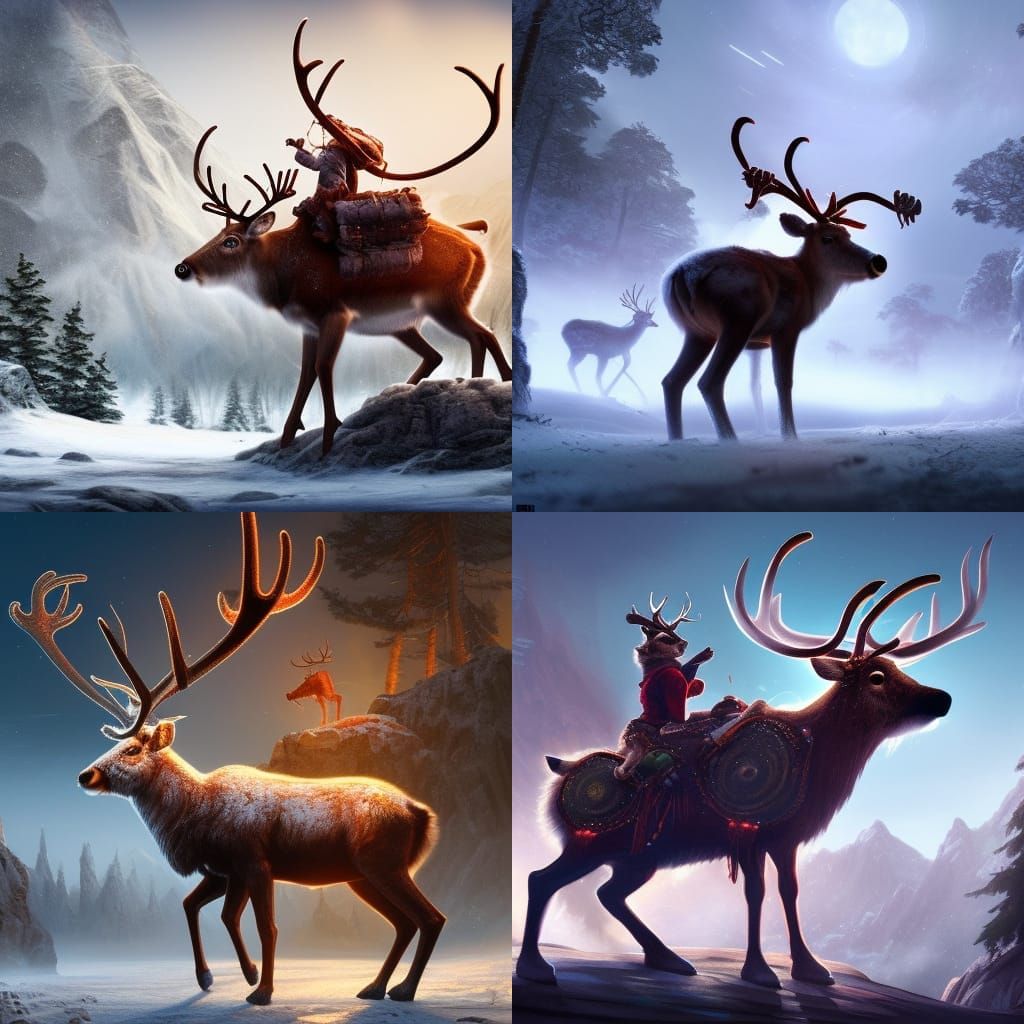 Bipedal Reindeer with Rider: Fantasy Concept Art