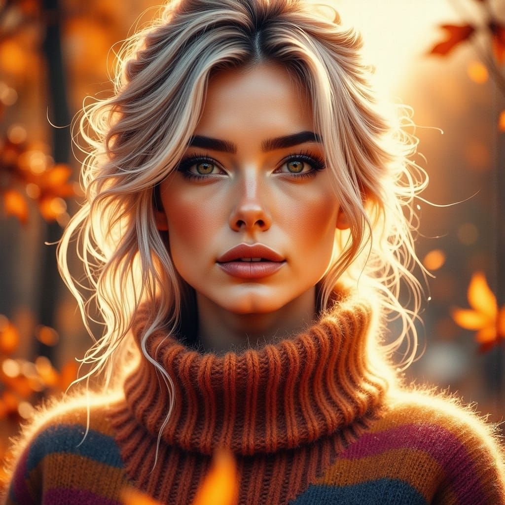 Gorgeous Woman in Ombre Sweater, Digital Illustration