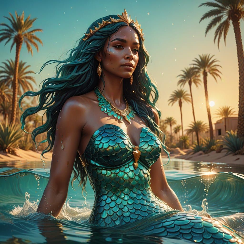 Surreal Mermaid Oasis in Oil Painting Style