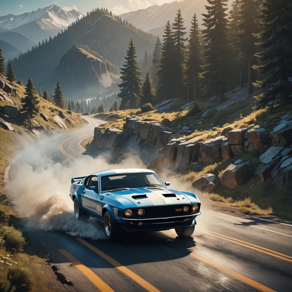 Shelby Mustang Drifting: Vibrant Oil Painting