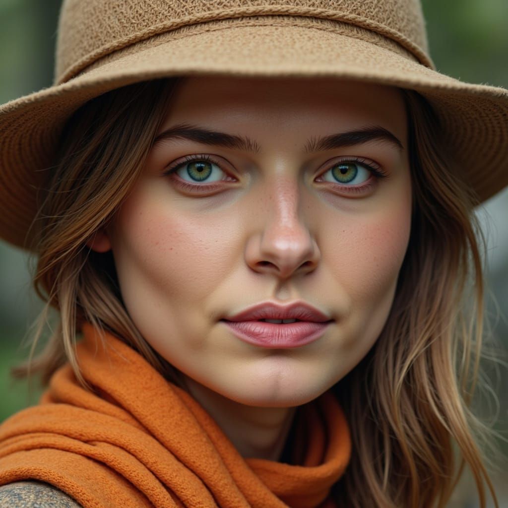 Art Nouveau Portrait of Woman with Green Eyes