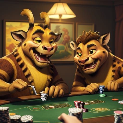 Timon and Pumbaa Play Poker in Cartoon Style